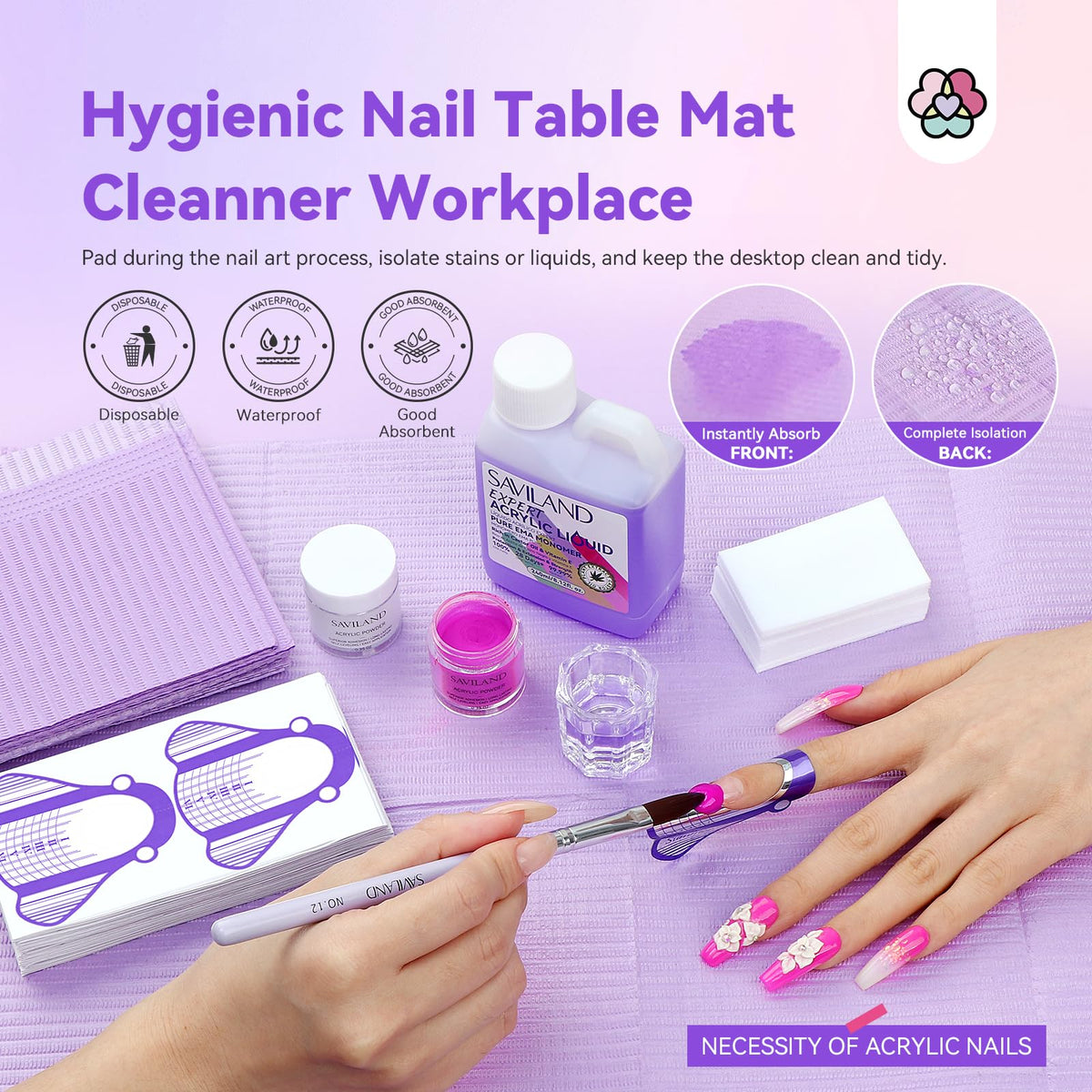 SAVILAND disposable nail table mats protect surfaces during services.
