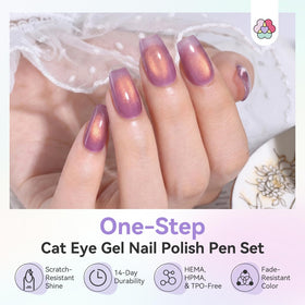 SAVILAND cat-eye pen in green adds light-shifted shimmer for vibrant nails.