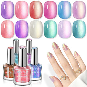 SAVILAND Pearl Nail Polish Set close-up shows vibrant aurora shimmer for eye-catching nails.