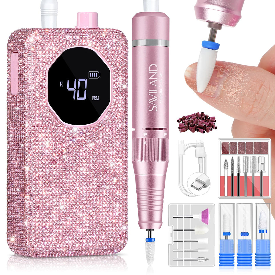 SAVILAND professional nail drill 40000rpm in side view for fast gel removal.