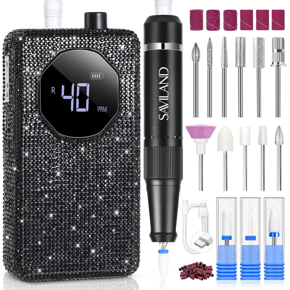 SAVILAND professional nail drill displaying 40,000 RPM speed for fast acrylic removal