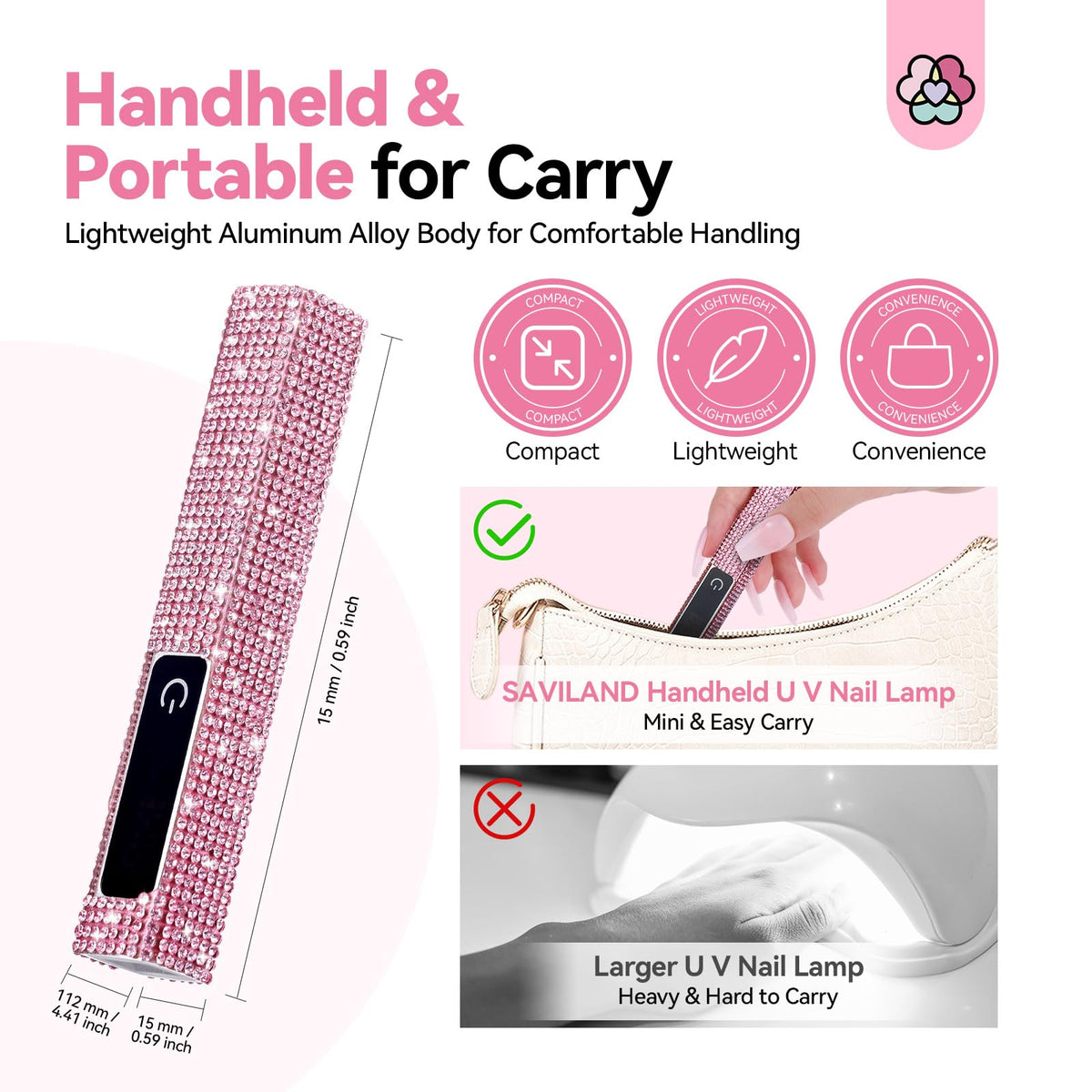 SAVILAND Travel-friendly nail lamp compact and lightweight for home or on the go.