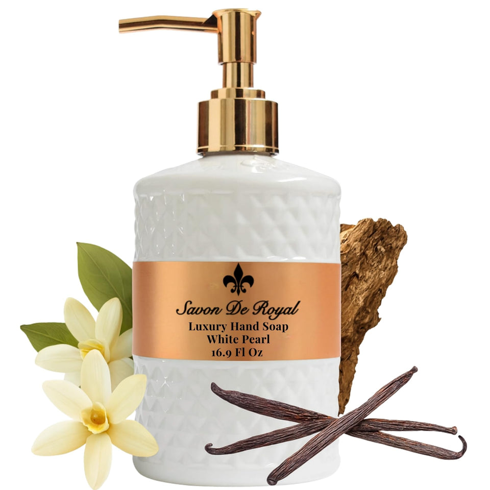 Savon De Royal hand soap bottle front view for an elegant bathroom display.