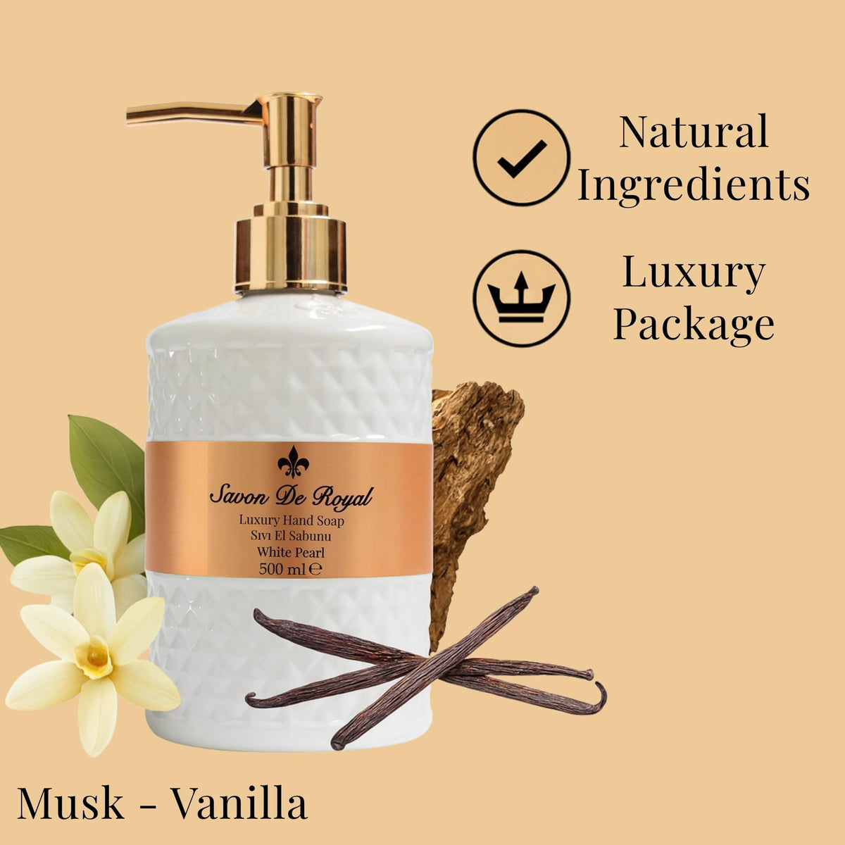 Savon De Royal refill bottle highlights easy sustainable refills.