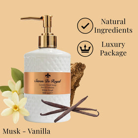 Savon De Royal refill bottle highlights easy sustainable refills.