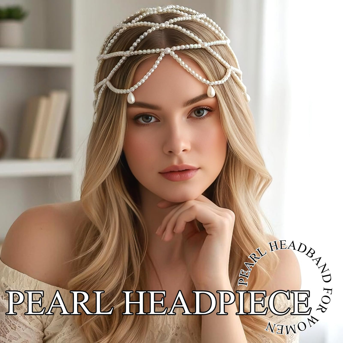 SAWINDA bridal head chain secured with bobby pins for secure wear.