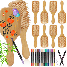Sayaya bamboo hair brush paddle in natural wood for gentle detangling