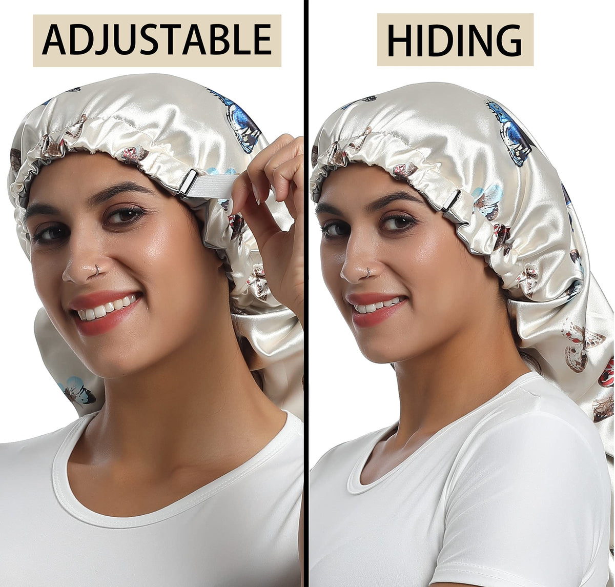 SAYMRE long-size satin cap fits thick curls and dreadlocks.