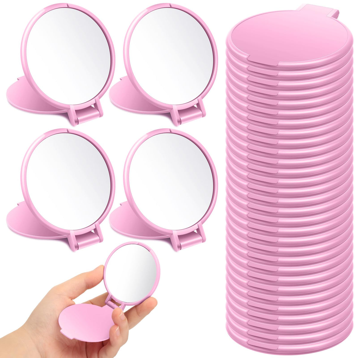 Saysurey pink compact mirror closed for easy, on-the-go touch-ups.