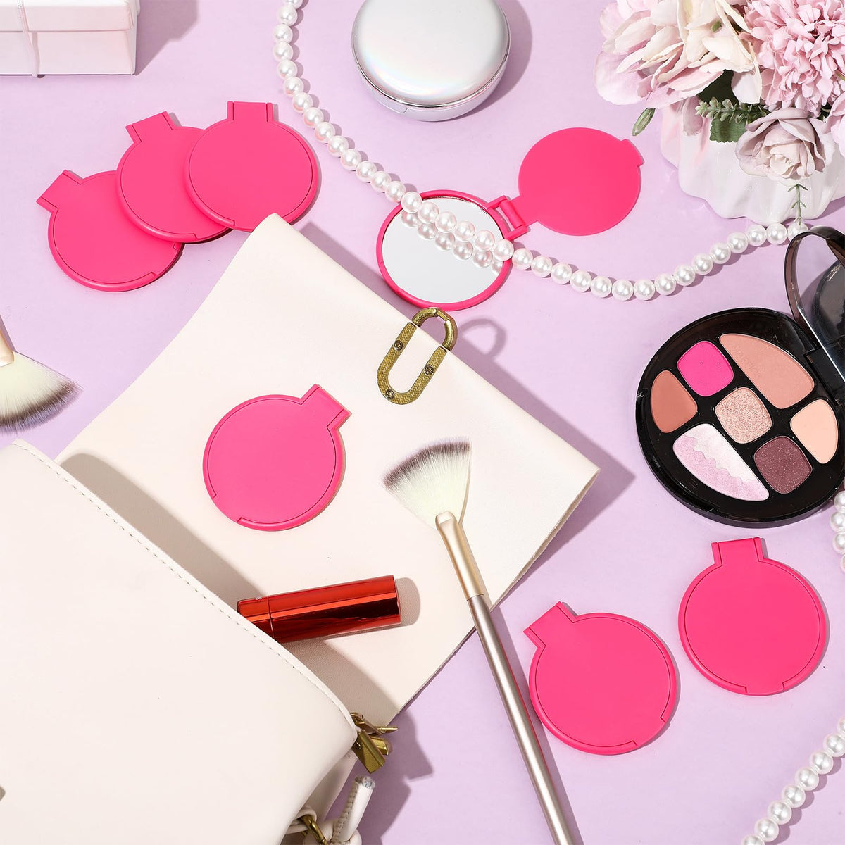 Saysurey rose red compact mirror outer plastic shell emphasizes lightweight resilience