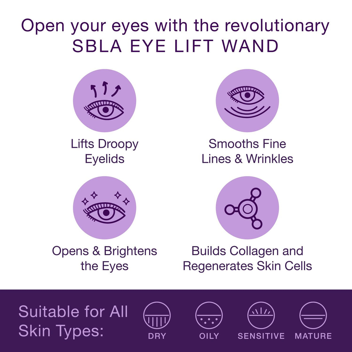 SBLA Eye Lift Wand applicator shown in use on the eyelid area.
