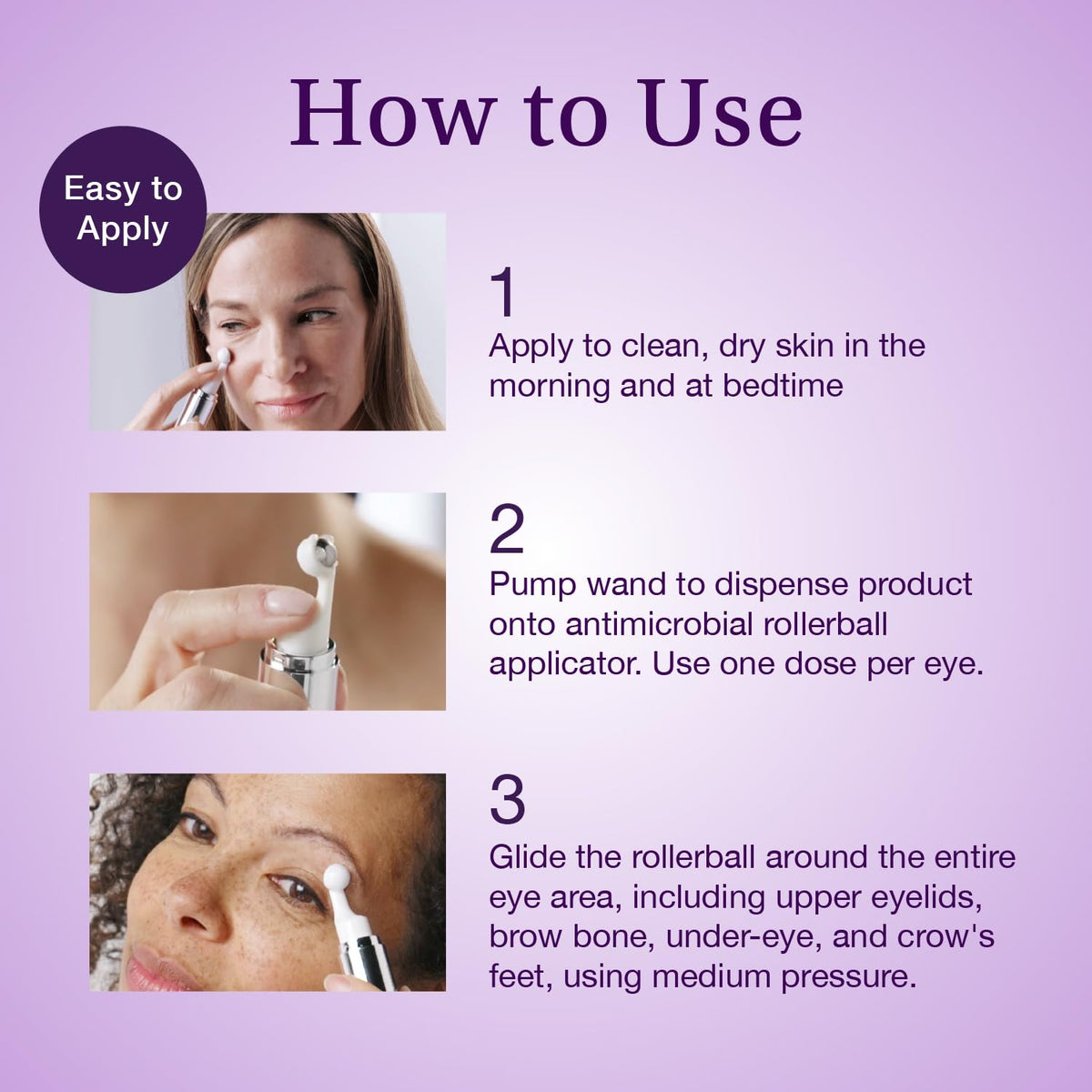 Wand in action gliding along the eye contour for targeted care.