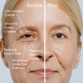 Close-up of a serum drop from the SBLA Eye Lift Wand onto skin.