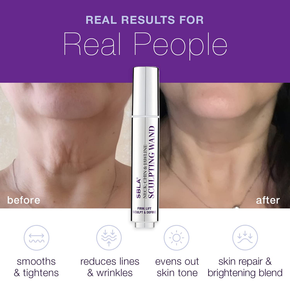 SBLA Serum Dispense Wand delivering even application to neck area