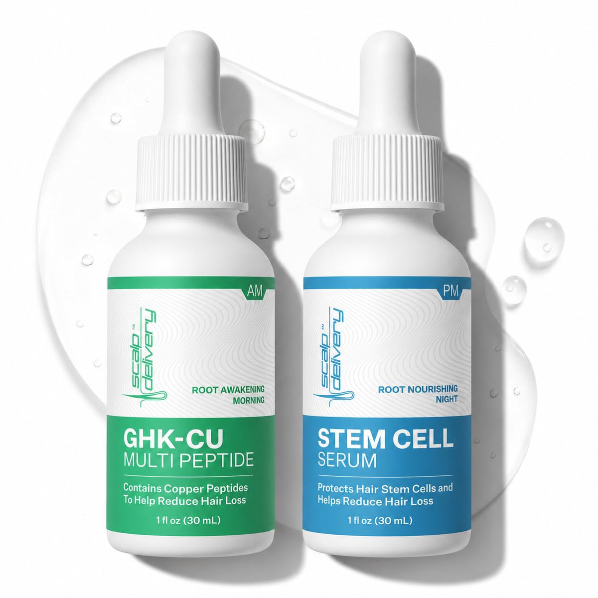 Scalp Delivery AM/PM GHk-Cu peptide bottle for daily scalp nourishment.