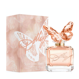 Dolly Parton Scent from Above bottle close-up highlights the pink butterfly design.