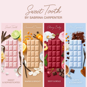 Scent Beauty Sabrina Carpenter Me Espresso label detail illustrates vegan fragrance ingredients.
