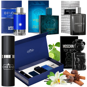 Scent Town box-front view of the men's cologne sampler set