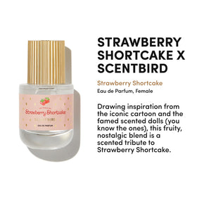Scentbird Strawberry Shortcake label close-up showing nostalgic packaging for collectors