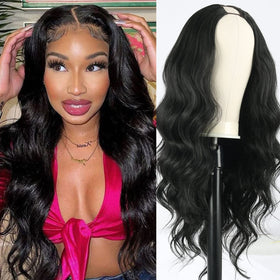 Scentw V Part Wig front view shows natural hairline and full body wave.