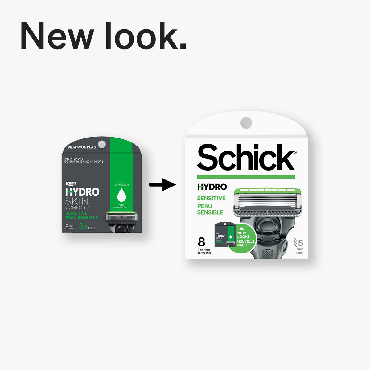 Schick Hydro 5 Sense refills available in 4, 8, and 12 packs for easy restocking