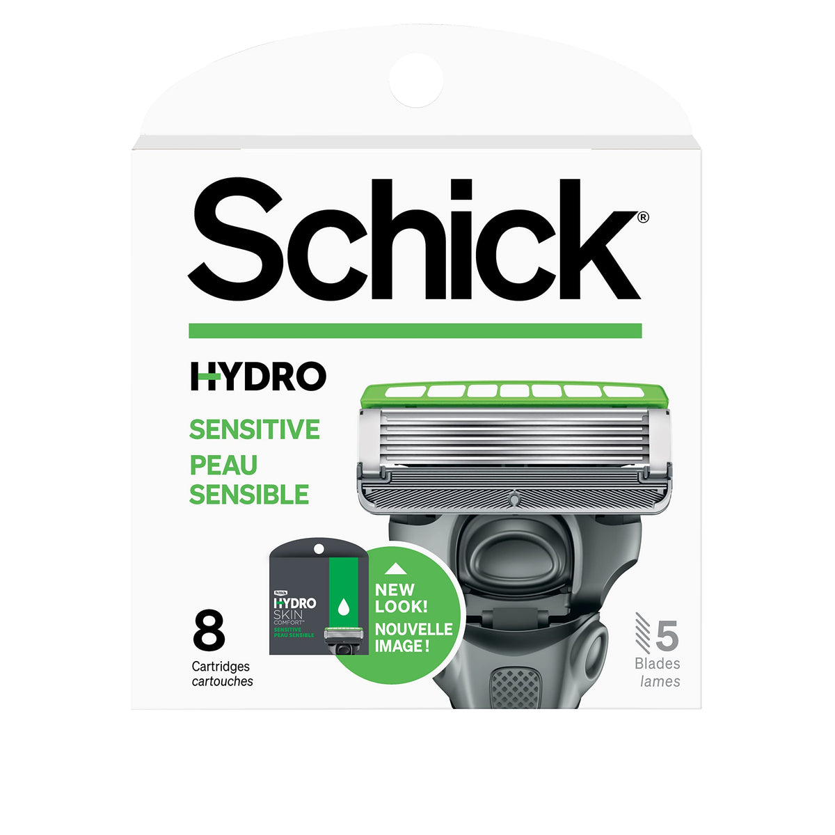 Schick Hydro 5 Sense sensitive skin refills in an 8-count pack for smooth shaving