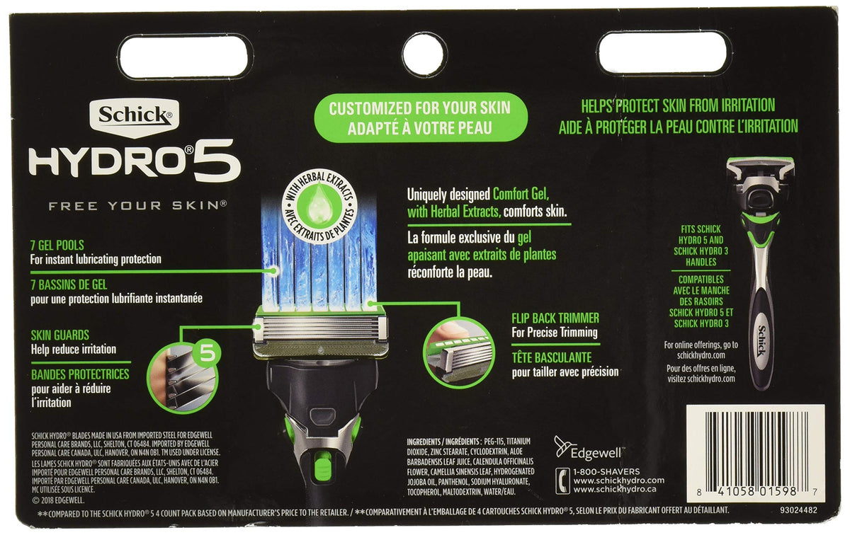 Schick Hydro 5 Sensitive refills blades closeup focusing on blades for a precise, comfortable shave