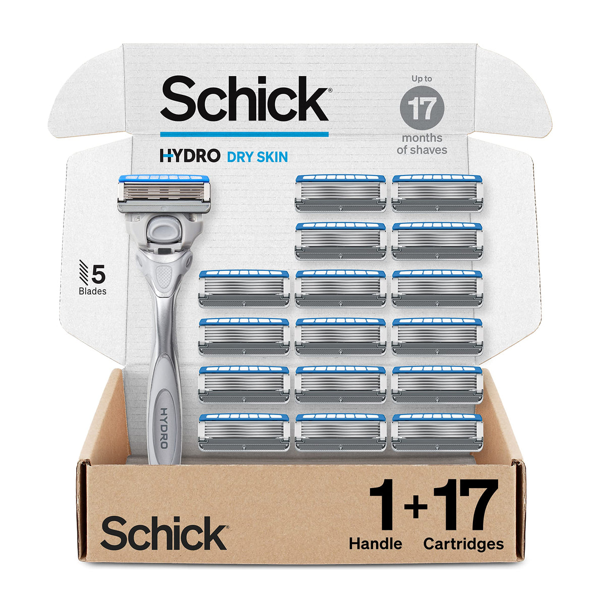 Schick Hydro Dry Skin Razor handle with Shock Absorb for customized pressure control.