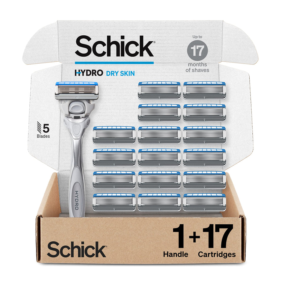 Schick Hydro Dry Skin Razor handle with Shock Absorb for customized pressure control.