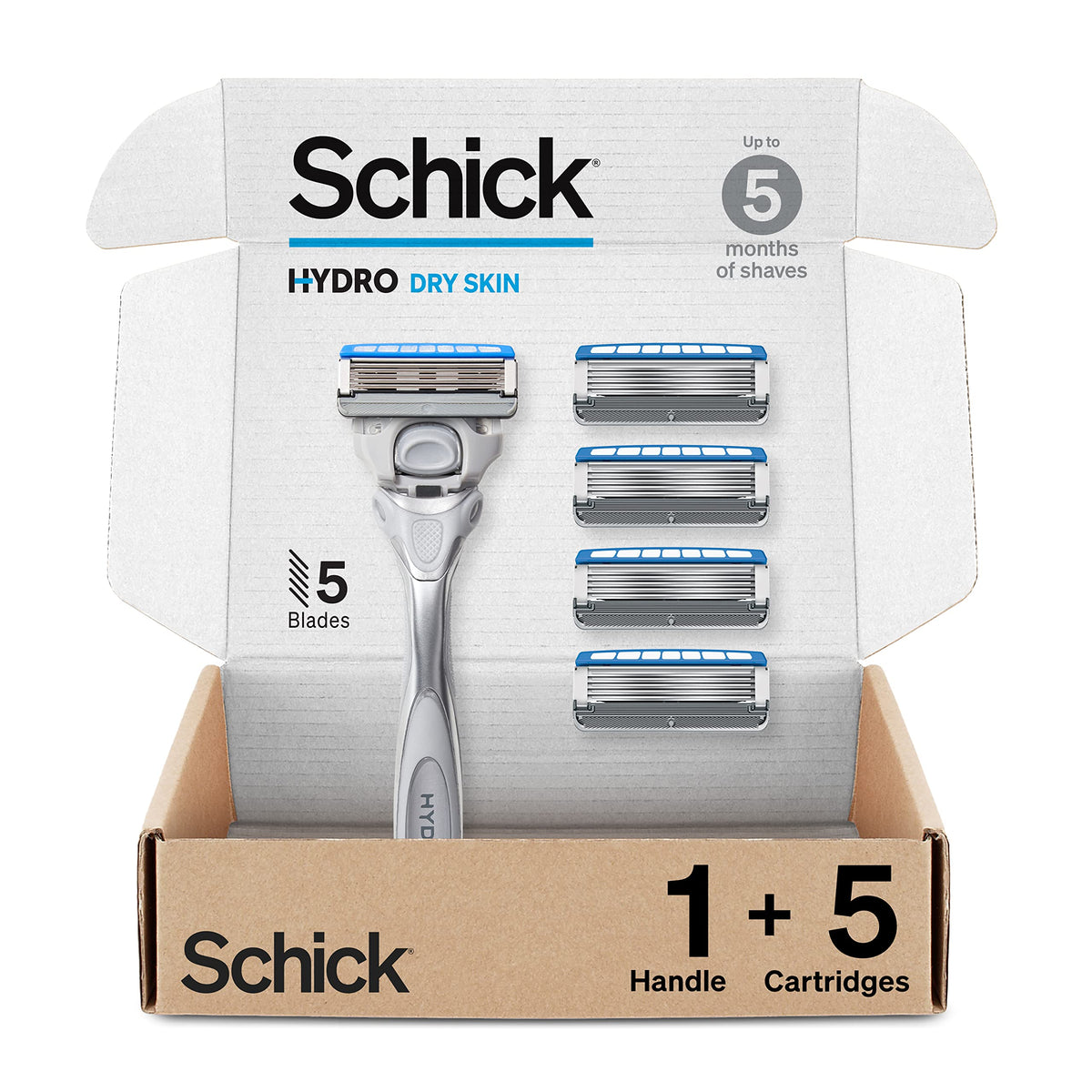 Schick Hydro Dry Skin Razor handle shown for a comfortable grip and smooth shave