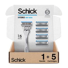 Schick Hydro Dry Skin Razor handle shown for a comfortable grip and smooth shave
