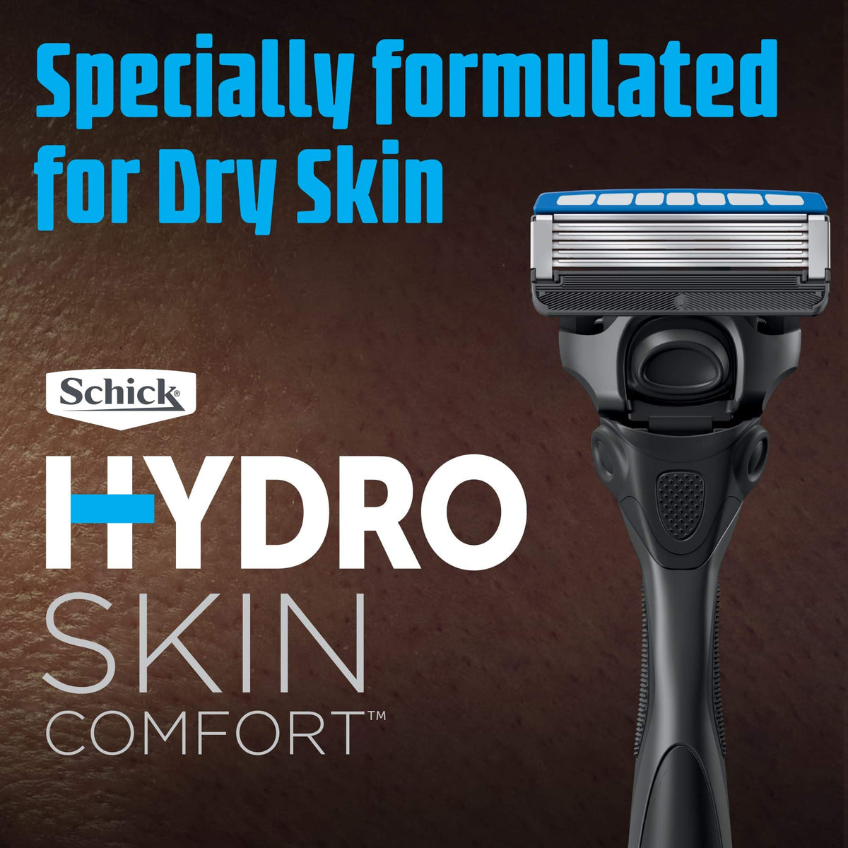 Schick Hydro Dry Skin Razor packaging highlights premium hydration and smooth shaving.