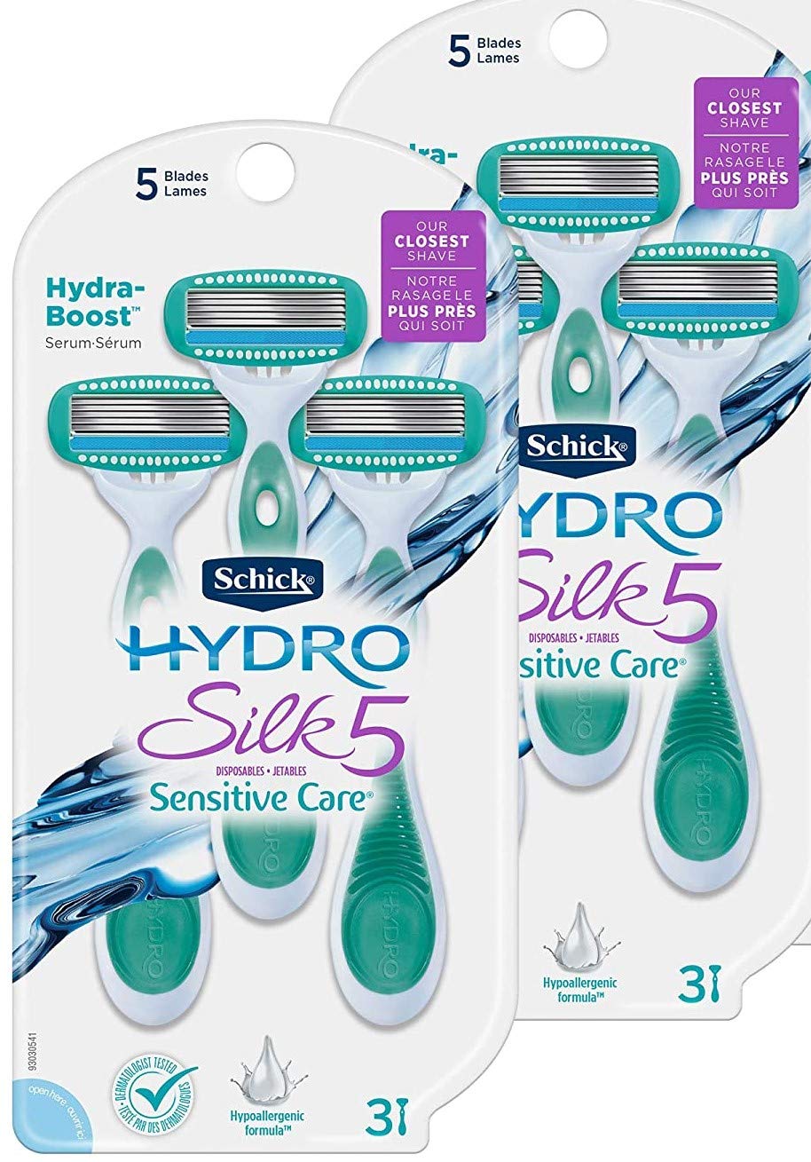 Schick Hydro Silk disposable razor pack with hydration formula for smooth skin.