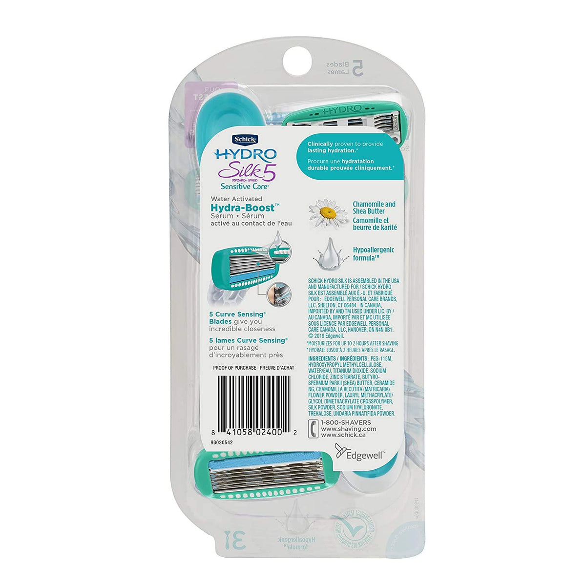 Close-up of Schick Hydro Silk five-blade system for close, gentle shaving.