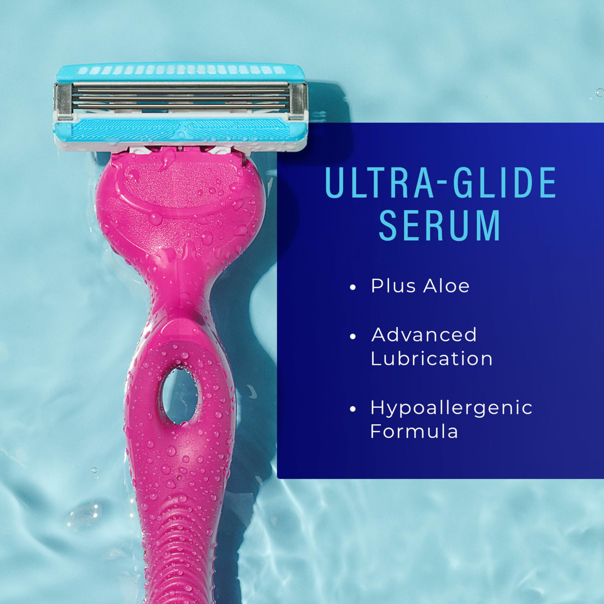 Schick Hydro Silk pivoting cartridge close-up enabling access to tricky areas.