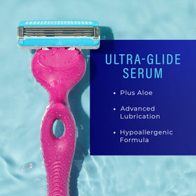 Schick Hydro Silk pivoting cartridge close-up enabling access to tricky areas.