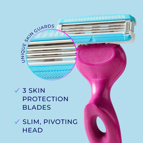 Schick Hydro Silk three-blade with skin guards for smoother skin protection.