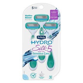 Schick Hydro Silk razor handle with ergonomic soft-touch grip.