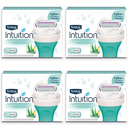 Schick Intuition aloe-infused blades close-up for a gentle, hydrated shave.