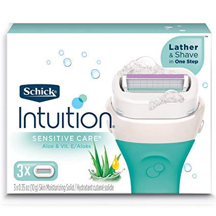 Schick Intuition Sensitive Care razor refill close-up.