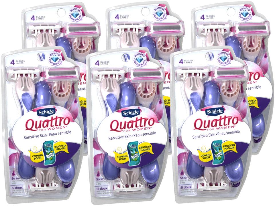 Schick Quattro razor blade close-up with four ultra-thin blades for smooth shaving