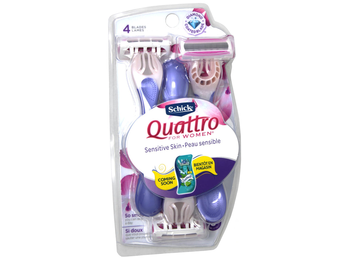 Schick Quattro razor handle design showing a sleek, comfortable grip