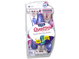 Schick Quattro razor handle design showing a sleek, comfortable grip
