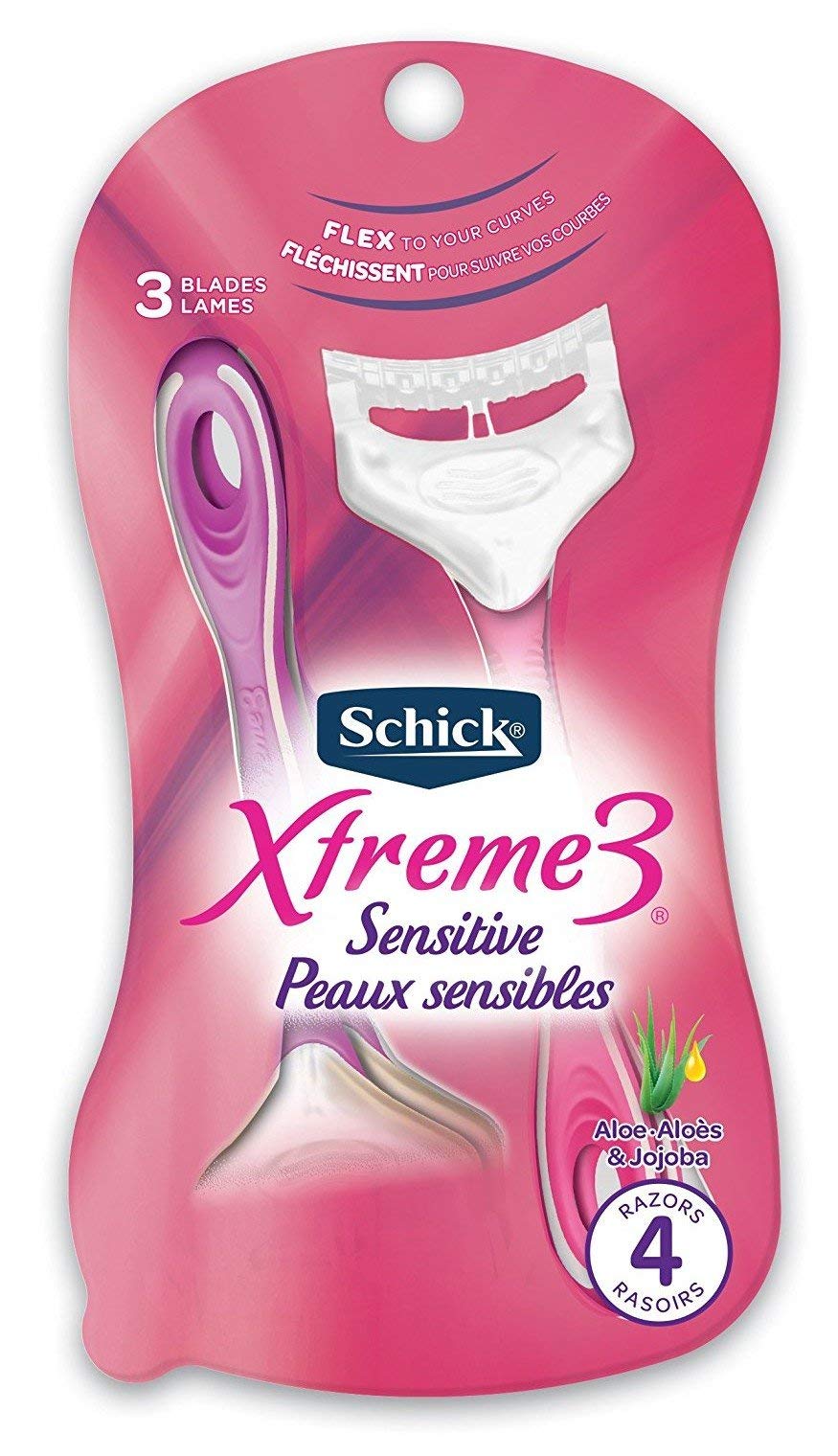 Schick Womens Xtreme3 Razor Sensitive pack-shot with 12 razors for gentle shaving
