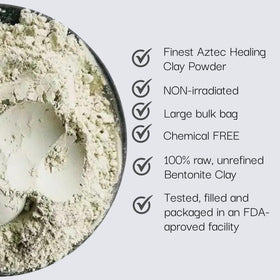 Schizandu Organics Bentonite powder closeup shows fine texture ready for masks.