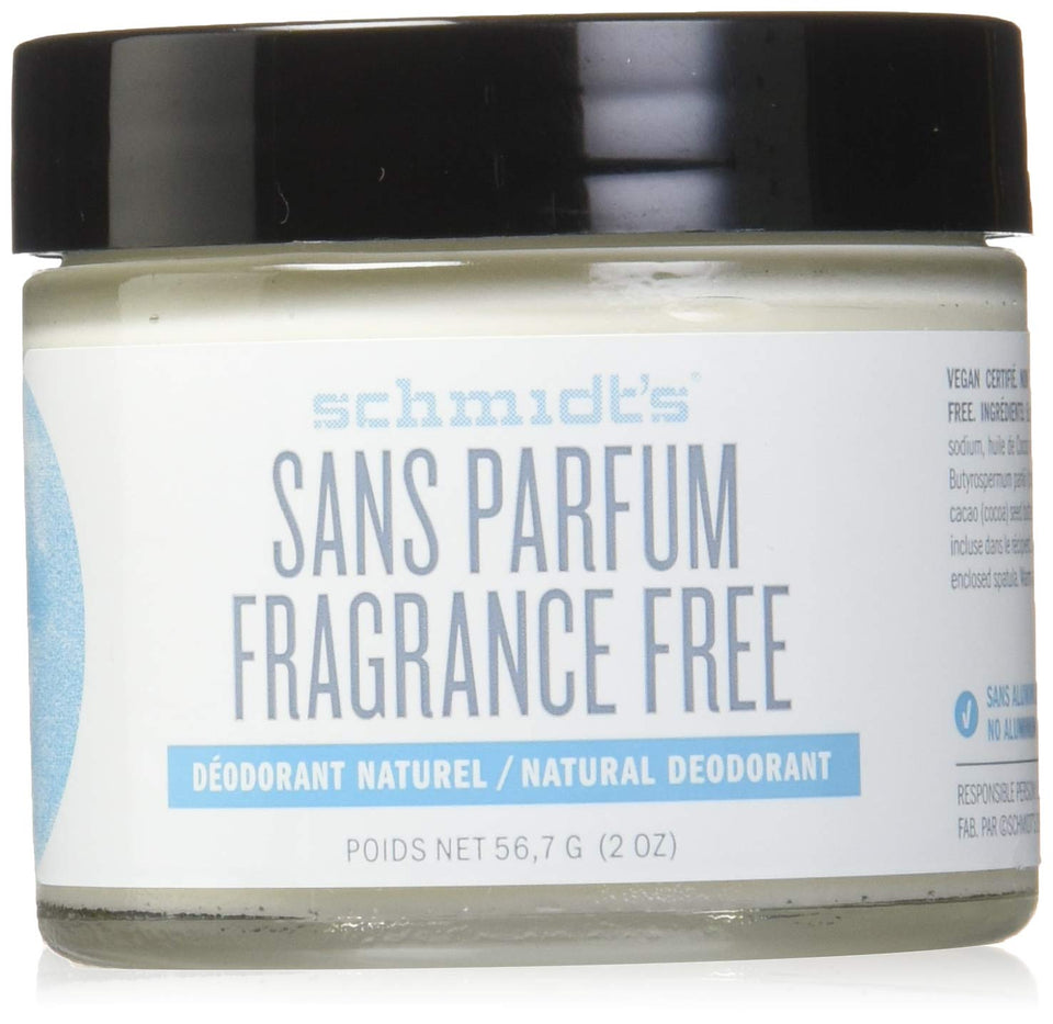 Schmidt's Fragrance-Free Deodorant in a 2oz jar for daily freshness.