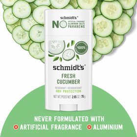 Schmidt's Fresh Cucumber deodorant application image shows gentle use on clean underarms.
