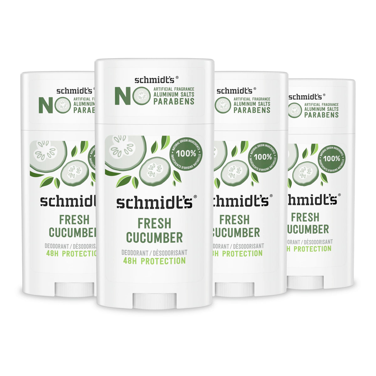 Schmidt's Fresh Cucumber deodorant stick provides aluminum-free, all-day freshness.