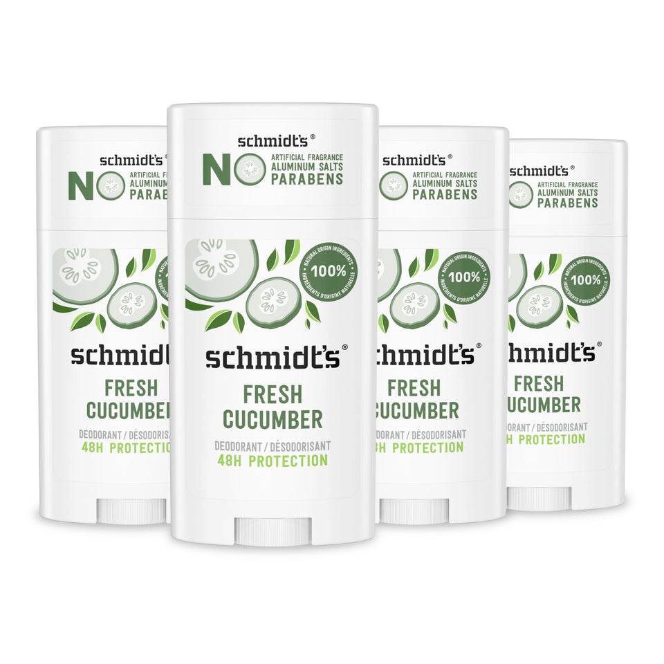 Schmidt's Fresh Cucumber deodorant stick provides aluminum-free, all-day freshness.