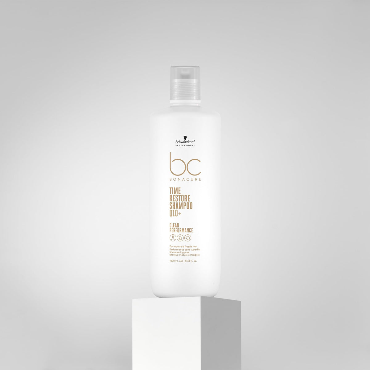 Schwarzkopf BC Bonacure Q10+ Time Restore Micellar Shampoo packaging on display.